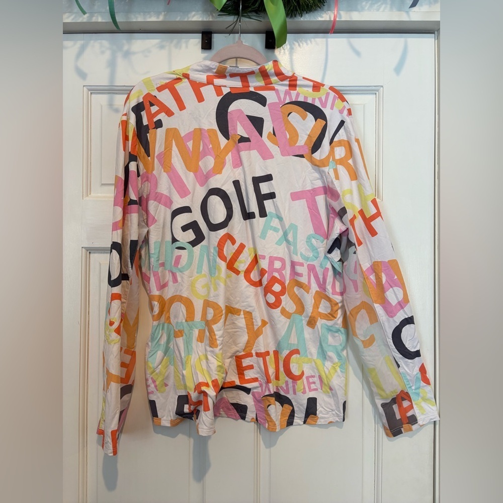 Tribal Spirt White Colorful Word Printed Quarter Zip - Picture 2 of 5